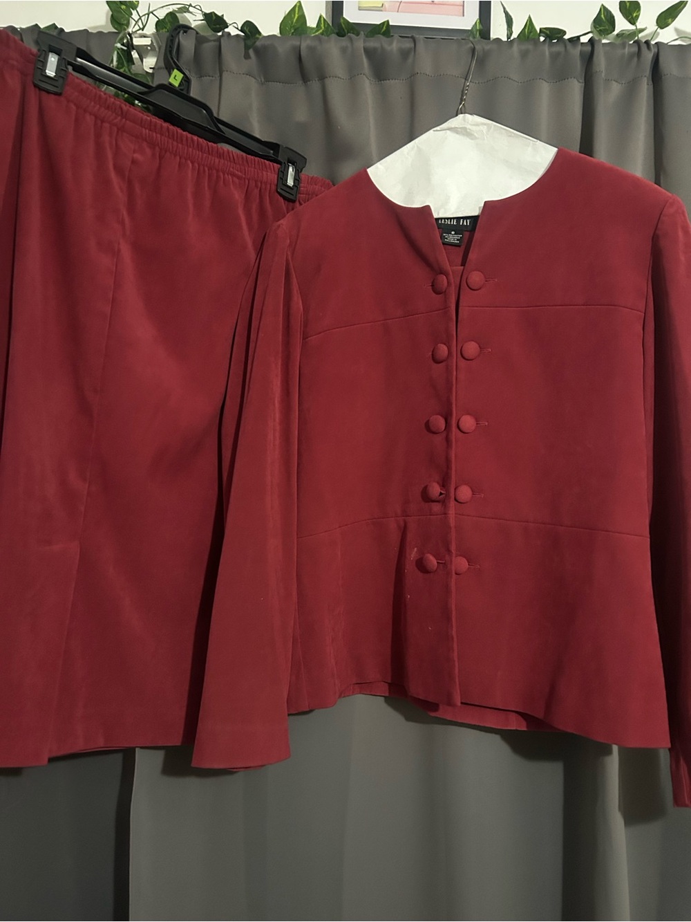 Leslie Fay Burgundy Button-Front Dress Jacket
